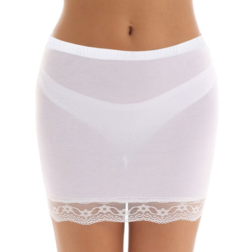 Women Mini Shirt Summer Sexy Slim Stretchy Lace Hem Solid Transparent Underskirt Female High Waist Pencil Skirt Club Fashion