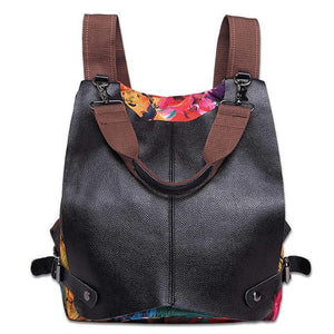 Women Multifunctional Genuine Leather Backpack Travel Casual Canvas Backpack Floral Rucksack Large School Bag For Teen Mochila