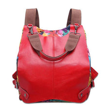 Load image into Gallery viewer, Women Multifunctional Genuine Leather Backpack Travel Casual Canvas Backpack Floral Rucksack Large School Bag For Teen Mochila
