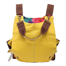Load image into Gallery viewer, Women Multifunctional Genuine Leather Backpack Travel Casual Canvas Backpack Floral Rucksack Large School Bag For Teen Mochila