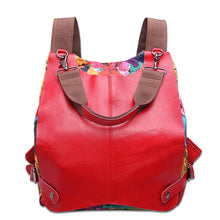 Load image into Gallery viewer, Women Multifunctional Genuine Leather Backpack Travel Casual Canvas Backpack Floral Rucksack Large School Bag For Teen Mochila