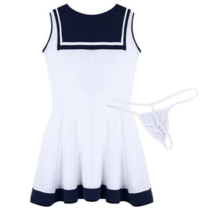 Women Naughty School Girls Mini Dress Sexy Lingerie Cosplay Student White Blue Sailor Uniform Role Play Costume