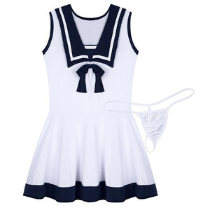 Women Naughty School Girls Mini Dress Sexy Lingerie Cosplay Student White Blue Sailor Uniform Role Play Costume