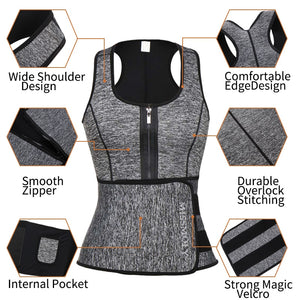 Women Neoprene Waist Trainer Sweat Sauna Suit Waist Cincher Slimming Vest Adjustable Waist Trimmer Belt Tank Top Shapewear