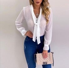 Load image into Gallery viewer, Women New Fashion Elegant Chiffon Blouses Long Sleeve V-Neck Shirt Office Blouse Slim Casual Female Polka Dot Top