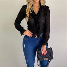 Load image into Gallery viewer, Women New Fashion Elegant Chiffon Blouses Long Sleeve V-Neck Shirt Office Blouse Slim Casual Female Polka Dot Top