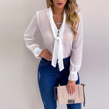 Load image into Gallery viewer, Women New Fashion Elegant Chiffon Blouses Long Sleeve V-Neck Shirt Office Blouse Slim Casual Female Polka Dot Top