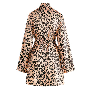 Women Night-robe Leopard Print Soft Comfortable Bathrobe Sleepwear Pajamas Homewear Cardigan Kimono Night Dress Casual Nightgown