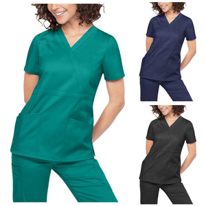 Women Nurse Uniform Short Sleeve V-neck Tops Summer Plus Size Ladies T-shirt Care Workers Tunic Clinic 2023 New Blouse Clothing