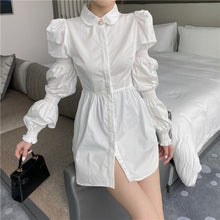 Load image into Gallery viewer, Women OL Shirt 2021 Spring New White Peter Pan Collar Puff Long Sleeve Shirt Single Breasted Elegant Slim Blouse L-4XL
