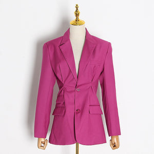 Women Office Wear Suit Blazer 2021 Solid Casual Single Breasted Coat Jacket Long Sleeve Notched Collar Pockets Rose Red Blazers