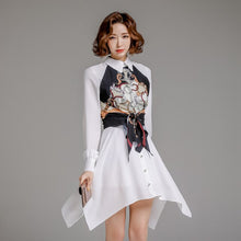 Load image into Gallery viewer, Women One-Piece Korean Style Temperament Turn-down Collar Long Sleeve Print Single-Breasted Shirt Dress Lace-Up 2021 Spring New