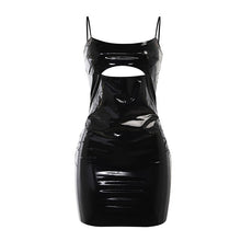 Load image into Gallery viewer, Women PU Leather Adjustable Spaghetti Strap Dress Party Clubwear Dress Sexy Wet Look Patent Leather Cutout Dress For Women