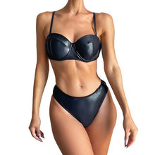 Load image into Gallery viewer, Women PU Leather Lingerie Swimwear Push Up Bikini Set Bra Top &amp; Briefs Brazilian Bathing Suit Swimming Suit Sexy Adult Swimsuit