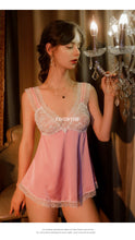 Load image into Gallery viewer, Women Pajama Dress Sleepwear Sets Sexy Lingerie Mini Dress Lace Side Slit Sling Sleep Dress Deep V Ice Silk Nightdress Nightgown