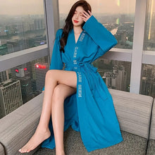 Load image into Gallery viewer, Women Pajamas Cotton Letter Printing Solid Color Long Sleeve Pajamas Women&#39;S Sexy Bathrobe Robes Long Large Size Casual Homewear