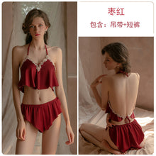 Load image into Gallery viewer, Women Pajamas Sleepwear Sleeveless Strap Silk Satin Nightwear Lace Homewear Cami Top Femme Sexy Pjs Lingerie Pyjamas Feminino
