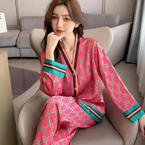 Women Pajamas for Women Silk Sleepwear Set Sleep Tops Two Piece Set Summer Satin Nightwear Letter Homewear Sexy Pjs Lingerie