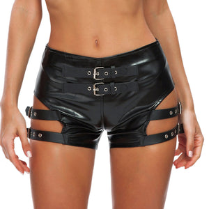Women Pole Dance Booty Shorts Black Wetlook Leather Boxer Shorts Sexy Festival Rave Clothes Ladies Clubwear Nightclub Costume