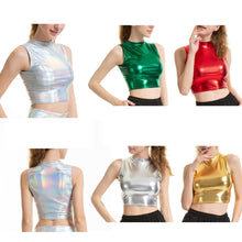 Load image into Gallery viewer, Women Pole Dance Clothing Crew Neck Clubwear Party Festival Rave Crop Top Shiny Metallic Sexy Punk Dance Costumes