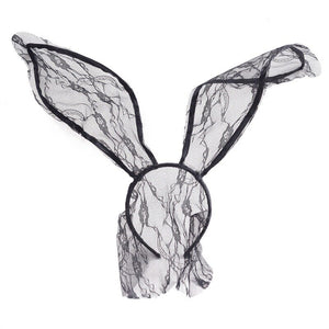 Women Rabbit Ears Sexy Lace Model Hair Band Bunny Veil Fashion Black Hair Accessories Halloween Party Mask Sex Tools