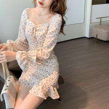Load image into Gallery viewer, Women Retro Floral Dress Fashion French Fairy Gentle Chiffon Long-Sleeve Dresses Autumn Temperament Sexy Dress Short Skirt