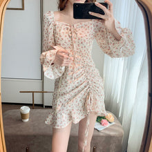 Load image into Gallery viewer, Women Retro Floral Dress Fashion French Fairy Gentle Chiffon Long-Sleeve Dresses Autumn Temperament Sexy Dress Short Skirt