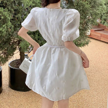 Load image into Gallery viewer, Women Robe 2021 Summer Jacquard New Slim Foreign Style A-line Dress Beading Chain Waist Cover Fashion Puff Sleeve O-neck Vestido