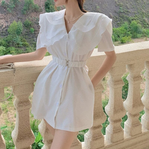 Women Robe 2021 Summer  Vintage Designed Waist Slim Turn Down Collar Suit Dress Korean Fashion Single Breasted Vestido De Mujer