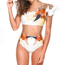 Load image into Gallery viewer, Women Ruffle Bikini Set Floral Printed High Waist Swimwear Single Shoulder Summer Beachwear Push Up Flounce Swimsuit Bath Suit
