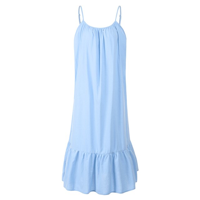 Women Ruffle Dress Summer Spaghetti Straps Beach Dress Sexy Sleeveless Backless Pleated Dress Cute Sweet Vestido Femme 2021 New