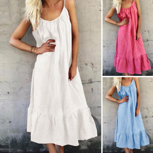 Women Ruffle Dress Summer Spaghetti Straps Beach Dress Sexy Sleeveless Backless Pleated Dress Cute Sweet Vestido Femme 2021 New