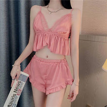 Load image into Gallery viewer, Women&#39;S 2 Piece Set 2022 Summer Pure Desire Sexy Lace Suspenders + Solid Color Shorts Satin Pyjamas  Home Clothes Women