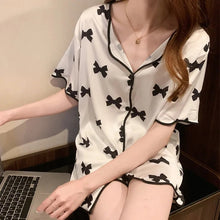 Load image into Gallery viewer, Women&#39;S 2 Piece Set Silk Pajamas Female Summer Short-Sleeved Shorts Cute Bow Anime Pajamas Thin Section Out Home Clothes