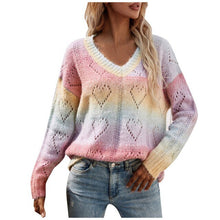 Load image into Gallery viewer, Women&#39;S Autumn And Winter Tops Hollow Stitching Casual Loose Knitting Multicolor Pullover Pullover Sweater