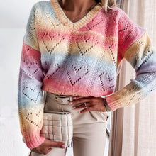 Load image into Gallery viewer, Women&#39;S Autumn And Winter Tops Hollow Stitching Casual Loose Knitting Multicolor Pullover Pullover Sweater