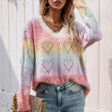 Load image into Gallery viewer, Women&#39;S Autumn And Winter Tops Hollow Stitching Casual Loose Knitting Multicolor Pullover Pullover Sweater