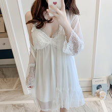 Load image into Gallery viewer, Women&#39;S Pajamas Lingerie Lace Sleepwear Robe 2 Piece Set Summer Thin Sexy Princess Style Strap Chest Pad Nightdress Homewear