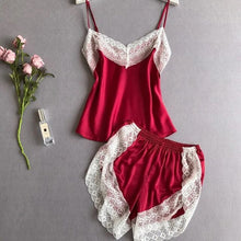 Load image into Gallery viewer, Women&#39;S Pajamas Set  Sexy Spaghetti Straps Lace Splicing V Neck Silk Night Shirt Female Casual Comfortable Solid Home Clothes