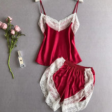 Load image into Gallery viewer, Women&#39;S Pajamas Set  Sexy Spaghetti Straps Lace Splicing V Neck Silk Night Shirt Female Casual Comfortable Solid Home Clothes