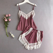 Load image into Gallery viewer, Women&#39;S Pajamas Set  Sexy Spaghetti Straps Lace Splicing V Neck Silk Night Shirt Female Casual Comfortable Solid Home Clothes