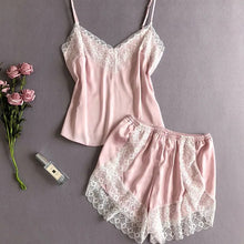 Load image into Gallery viewer, Women&#39;S Pajamas Set  Sexy Spaghetti Straps Lace Splicing V Neck Silk Night Shirt Female Casual Comfortable Solid Home Clothes