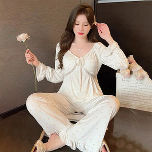 Women&#39;S Pajamas Summer Style Milk Silk Super Spicy Net Red Nightdress Long Sleeves With Chest Pad Suit Sexy Floral Home Service