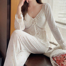 Load image into Gallery viewer, Women&#39;S Pajamas Summer Style Milk Silk Super Spicy Net Red Nightdress Long Sleeves With Chest Pad Suit Sexy Floral Home Service