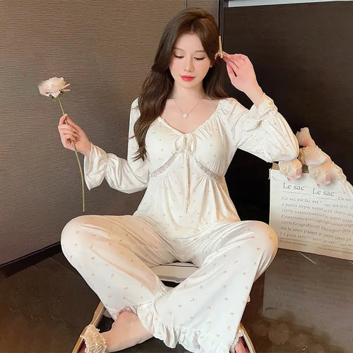 Women'S Pajamas Summer Style Milk Silk Super Spicy Net Red Nightdress Long Sleeves With Chest Pad Suit Sexy Floral Home Service