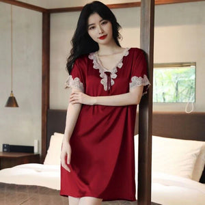 Women Satin Nighties Patchwork Lace Silk Sleepwear Nightgowns Bridesmaids Lingere Sexy Hot Erotic Sleepshirts Luxury Homewear