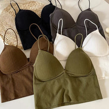 Load image into Gallery viewer, Women Seamless Crop Top Underwear Wire-Free V-Shaped Camisole Thin Straps Striped Solid Bralette Lingerie One-Piece Tube Tops