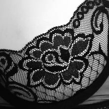 Load image into Gallery viewer, Women See Through Sheer Floral Lace Lingerie Exotic Adjustable Straps Nightclub Halter Open Cups Bra Push Up Underwire Bra Tops