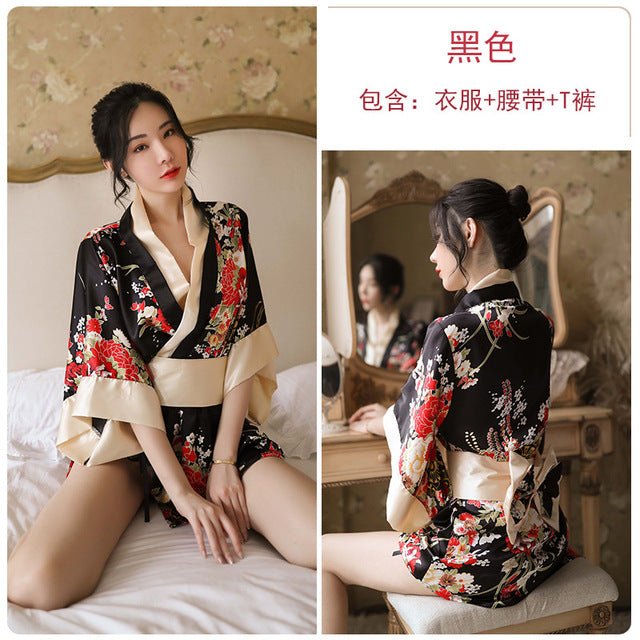 Women Sexy Costumes Exotic Skirt Thong Lingerie Dress Suit Japanese Kimono Style Role Play Femme Costume Nightwear