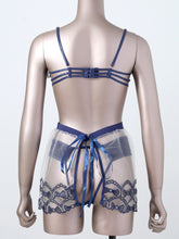 Load image into Gallery viewer, Women Sexy Embroidery Underwear See Through Erotic Costumes Hollow Out Bra Thong Transparent Skirt 3 Pieces Exotic Lingerie Set